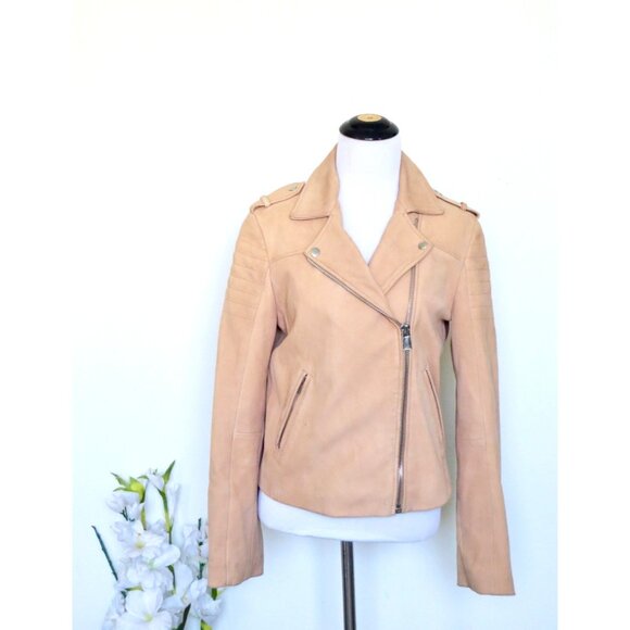 NEW! Claudie Pierlot Suede Leather Biker Moto Jacket Camel Tan SZ S - Picture 2 of 8